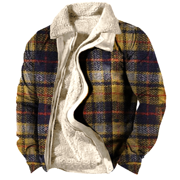 Men's Winter Warm Plaid Wool Collar Jacket